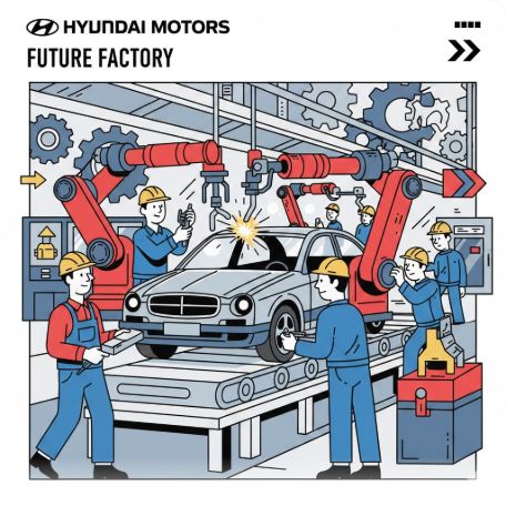 이곳에 관련 이미지 삽입: 현대차 생산 라인 혹은 하락하는 주가/영업이익을 나타내는 도표