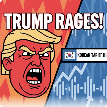 이곳에 관련 이미지 삽입: 성난 표정의 트럼프와 한국 관세 인상 뉴스를 대비시킨 썸네일 이미지