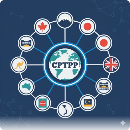 이곳에 관련 이미지 삽입: CPTPP 회원국 구조도 또는 한일 외교 관계를 상징하는 그래픽 도표