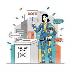 이곳에 관련 이미지 삽입: 투표함 또는 선거 유세 현장을 상징하는 이미지