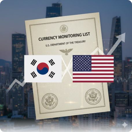 이곳에 관련 이미지 삽입: '환율 관찰국(Monitoring List)'이라고 적힌 미국 재무부 보고서 이미지나 한국과 미국의 국기가 대치하고 있는 이미지
