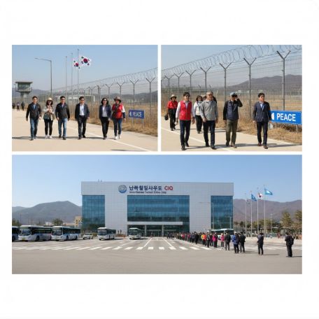 이곳에 관련 이미지 삽입: DMZ 내부 관광객들의 모습이나 남북 출입경사무소(CIQ) 전경