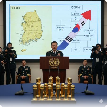 이곳에 관련 이미지 삽입: 유엔군 사령부 기자회견 장면 또는 정전협정 관련 문서 도표