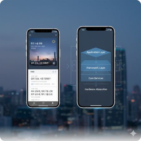 이곳에 관련 이미지 삽입: IDE 내에서 Widget Preview가 나란히 실행되고 있는 모습 또는 프레임워크 레이어 구조도