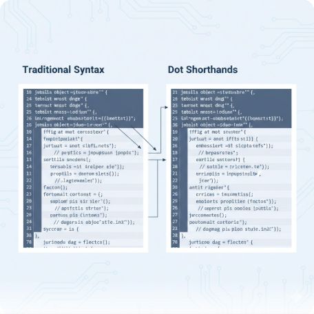 이곳에 관련 이미지 삽입: 기존 코드와 Dot Shorthands가 적용된 코드를 나란히 비교하여 가독성 차이를 보여주는 스크린샷