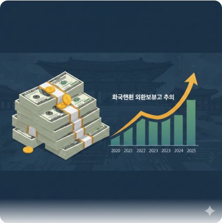 이곳에 관련 이미지 삽입: 쌓여있는 달러 뭉치와 한국은행 외환보유고 추이 도표