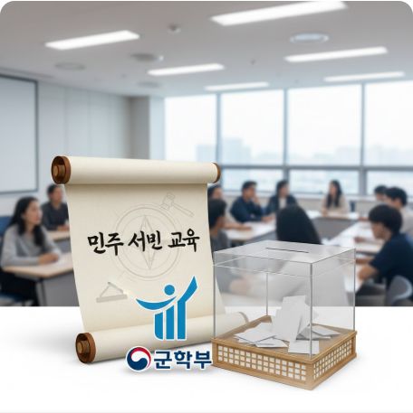 이곳에 관련 이미지 삽입: 교육부 로고와 투표함, 혹은 '민주 시민 교육'이라는 타이틀이 적힌 문서 이미지