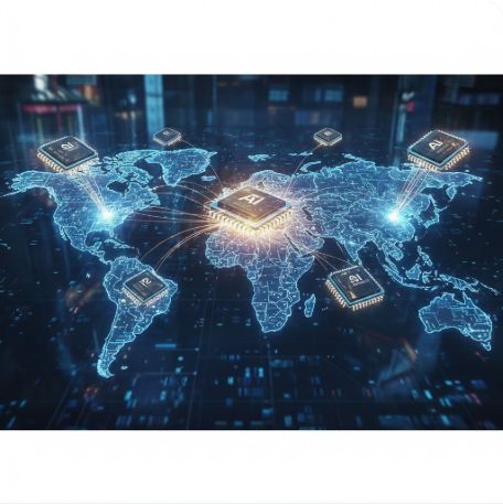 이곳에 관련 이미지 삽입: 글로벌 반도체 경쟁 구도를 보여주는 세계 지도 또는 AI 반도체 칩 이미지