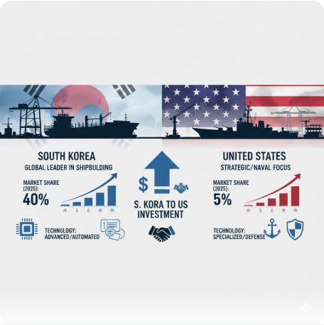 이곳에 관련 이미지 삽입: 한국 기업들의 대미 투자 관련 인포그래픽 또는 한국 조선소와 미국 조선소 비교 이미지