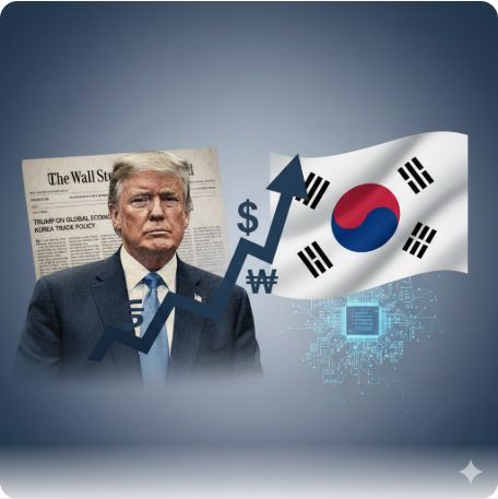 이곳에 관련 이미지 삽입: 트럼프의 월스트리트저널 기고문 캡처 또는 트럼프와 한국 국기가 대비되는 뉴스 화면