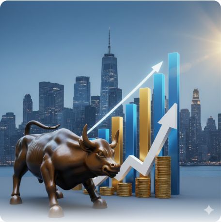 이곳에 관련 이미지 삽입: 미국 경제 성장률 그래프 또는 뉴욕 증시의 상승장을 나타내는 이미지