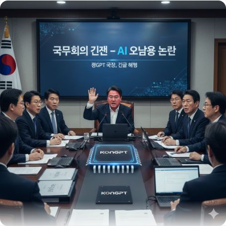 이곳에 관련 이미지 삽입: 국무회의에서 호통을 치는 장면이나 논란이 된 '콩GPT' 국장의 뉴스 캡처