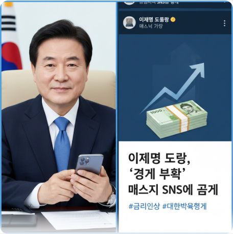 이곳에 관련 이미지 삽입: 이재명 대통령이 스마트폰을 보거나 SNS 게시물이 강조된 뉴스 화면