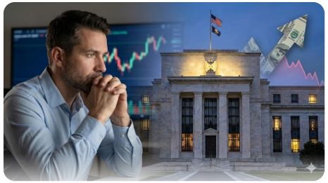 이곳에 관련 이미지 삽입: 고뇌하는 투자자의 모습 혹은 미국 연준(Fed) 건물을 배경으로 한 케빈 워시의 사진