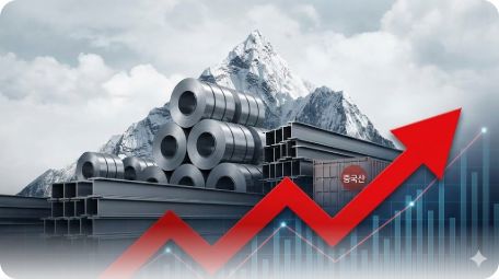 이곳에 관련 이미지 삽입: 산처럼 쌓여있는 철강 재고 또는 중국산 철강 수입 추이를 나타내는 그래프