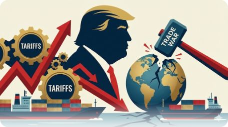 이곳에 관련 이미지 삽입: 트럼프 대통령과 관세 압박을 상징하는 인포그래픽