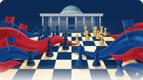 이곳에 관련 이미지 삽입: 강성 당원들의 활동 모습이나 당내 권력 이동을 묘사한 삽화