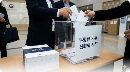 이곳에 관련 이미지 삽입: 사람들이 흰 봉투를 현금 수거함에 넣는 장면 또는 현장에 배치된 책 사진