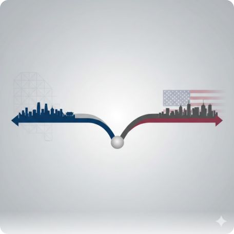 이곳에 관련 이미지 삽입: 한미 양국의 이해관계가 엇갈리는 것을 상징하는 인포그래픽 또는 대조적인 보도자료 화면