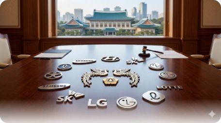 이곳에 관련 이미지 삽입: 청와대 회의실에 모여 있는 대통령과 대기업 총수들의 모습 또는 관련 뉴스 보도 화면