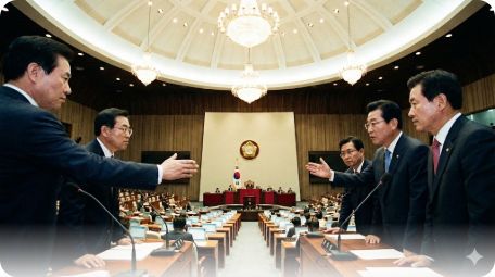 이곳에 관련 이미지 삽입: 국회 회의장에서 여야 의원들이 대치하거나 토론하는 장면의 뉴스 자료화면