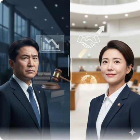 이곳에 관련 이미지 삽입: 정치권의 상반된 반응을 보여주는 분할 컷 이미지