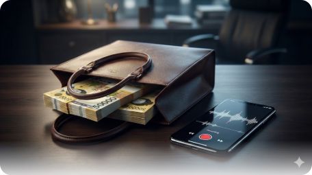 이곳에 관련 이미지 삽입: 쇼핑백에 담긴 돈뭉치를 상징하는 이미지 또는 스마트폰 녹음 화면 이미지