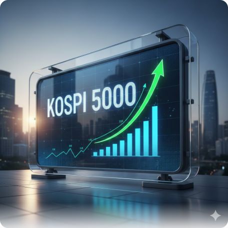 이곳에 관련 이미지 삽입: 'KOSPI 5000'이라는 문구가 적힌 전광판이나 상승하는 주가 지수 그래프