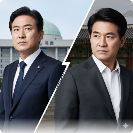 이곳에 관련 이미지 삽입: 이재명 대통령과 정청래 대표가 서로 다른 곳을 응시하거나 대립하는 구도의 뉴스 갈무리 사진