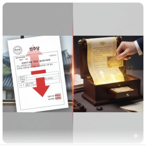 이곳에 관련 이미지 삽입: 민주당 공천 규정(감점 제도)과 문건 속 특혜 내용을 대비시킨 비교표