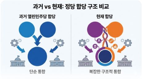 이곳에 관련 이미지 삽입: 과거 열린민주당 합당 사례와 이번 합당 구조를 비교하는 인포그래픽