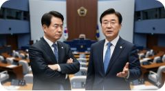 이곳에 관련 이미지 삽입: 조국 대표와 이재명 대표가 나란히 서 있거나 대조되는 정치 뉴스 갈등 이미지