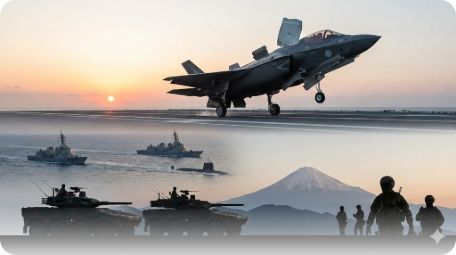 이곳에 관련 이미지 삽입: 일본 자위대의 훈련 모습이나 첨단 무기 체계 이미지