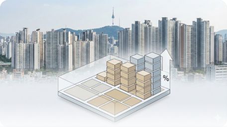 이곳에 관련 이미지 삽입: 빽빽한 아파트 단지 전경과 용적률 개념을 설명하는 간단한 도표