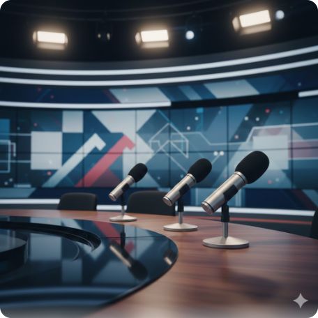 이곳에 관련 이미지 삽입: 정치 논평이나 갈등을 상징하는 뉴스 데스크 또는 마이크 이미지