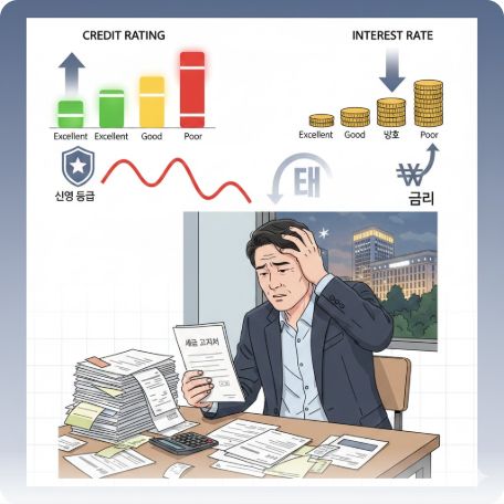 이곳에 관련 이미지 삽입: 신용 등급과 금리의 상관관계를 설명하는 도표 또는 성실한 납세자의 허탈함을 표현한 삽화