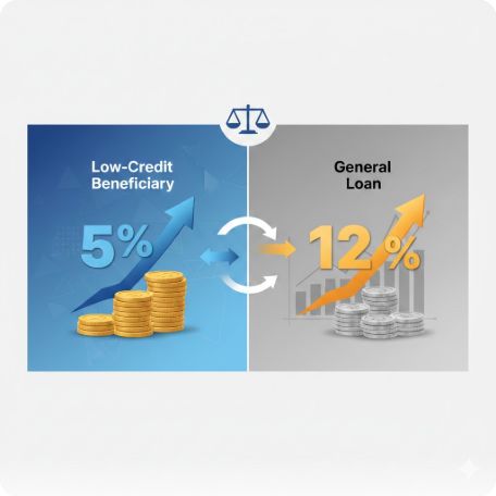 이곳에 관련 이미지 삽입: 저신용자 5% 금리 혜택과 일반 금리를 비교하는 인포그래픽 가이드라인
